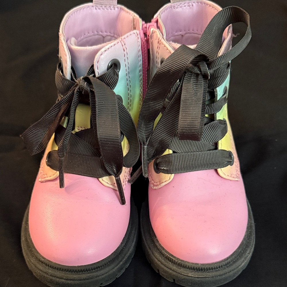 Cat & Jack Pink and Yellow Kids Boots with Black Laces
